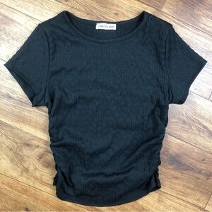 Charlotte Avery Black Short Sleeve Shirt Cinched Gathered Sides